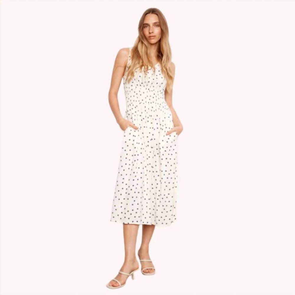NEW CHARLIE B polka dot midi dress in white